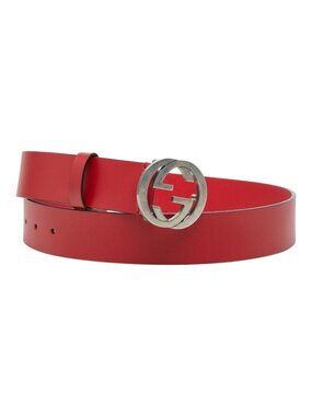 Gucci Interlocking Logo Belt Red Leather